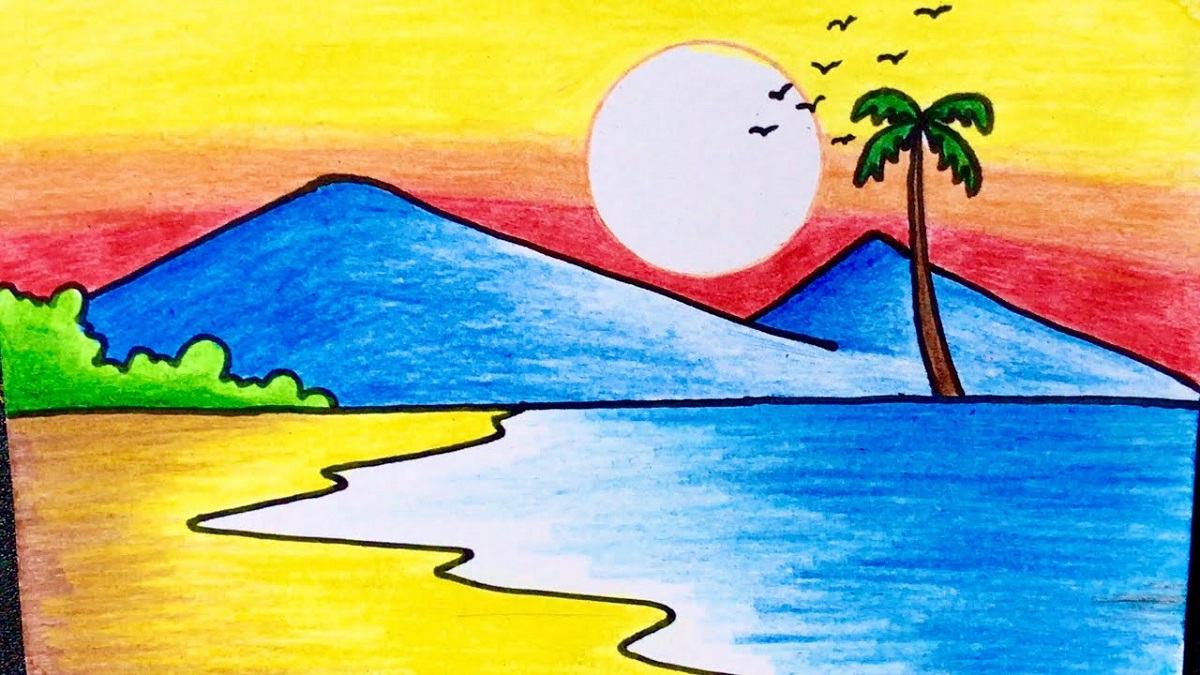 Hướng dẫn 5 bước vẽ tranh phong cảnh biển đơn giản dễ vẽ
