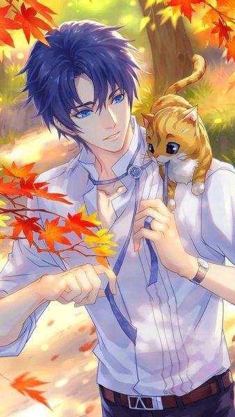Hình ảnh anime về một người đàn ông đẹp trai và một chú mèo dễ thương