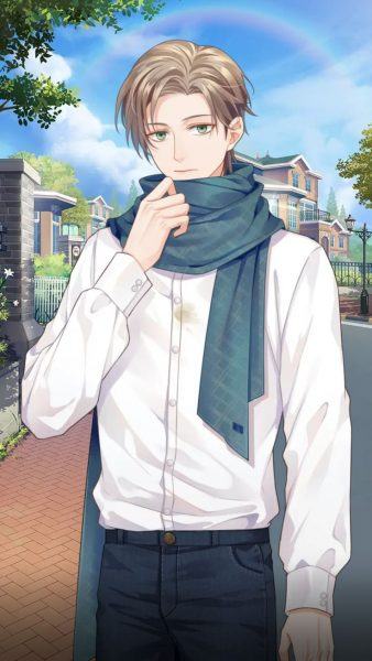 Một bức chân dung anime về một người đàn ông đẹp trai với chiếc khăn quàng quanh cổ