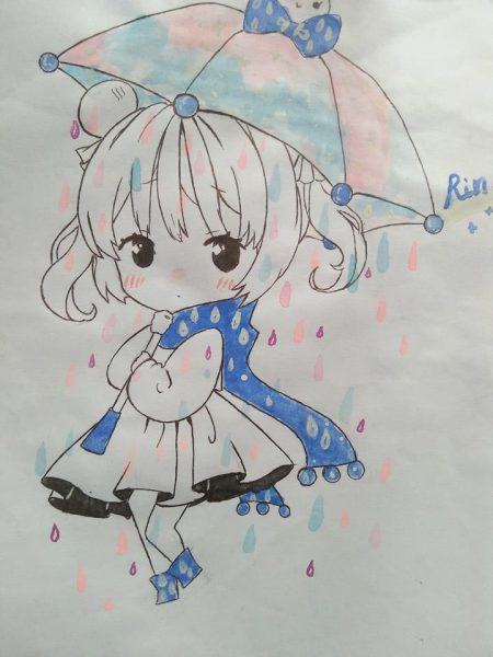 Vẽ cô gái anime với một chiếc ô