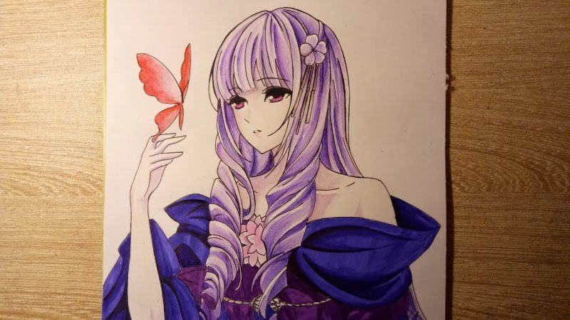 Vẽ cô gái anime và con bướm