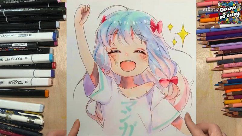 Vẽ một cô gái anime bằng bút chì màu