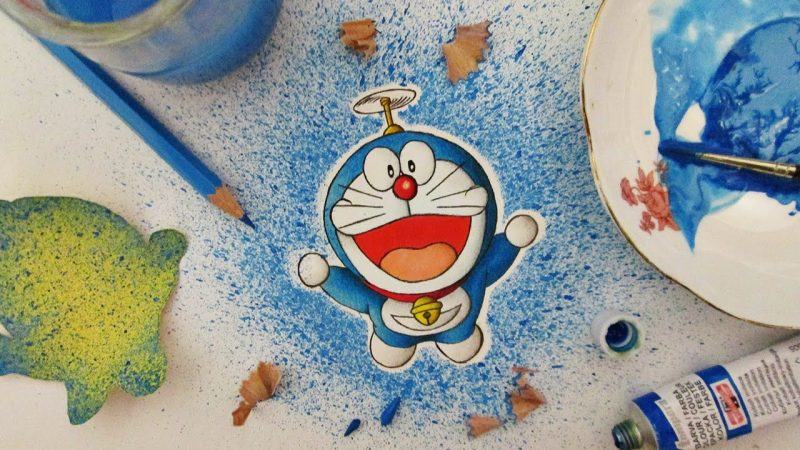 Doraemon được vẽ bằng tông màu xanh