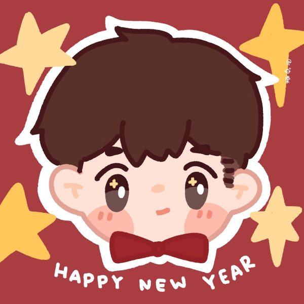 Hình ảnh avatar năm mới của một cậu bé với một chiếc nơ