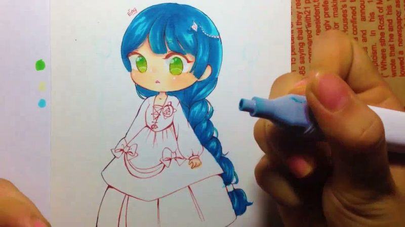 Vẽ chibi công chúa tóc xanh