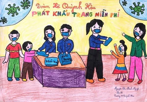 Bé vẽ tranh chào mừng Liên hợp quốc họp phát khẩu trang miễn phí cho người dân phòng chống virus