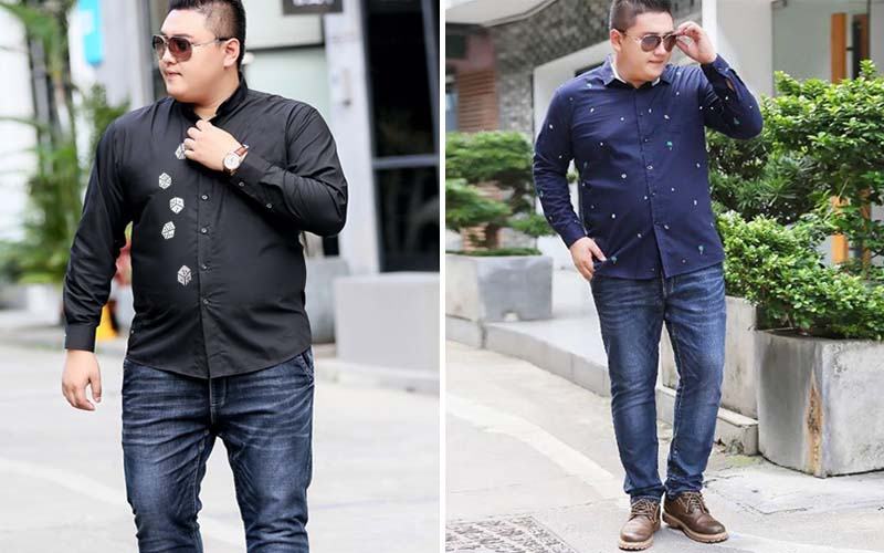 Phối áo sơ mi và quần jeans đẹp cho nam mập