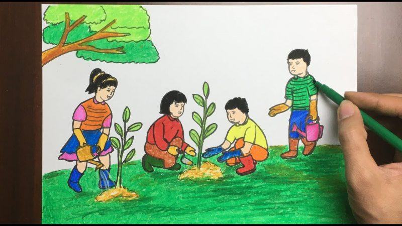 Bé vẽ hoạt động trồng cây