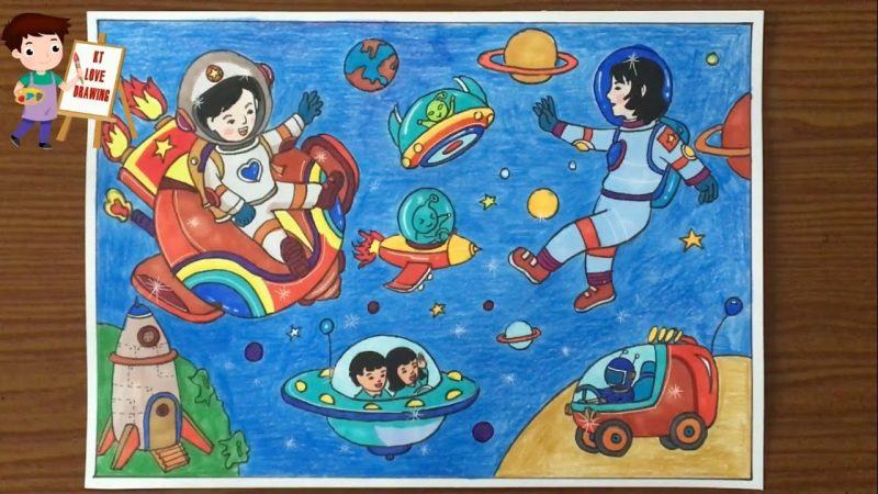 Vẽ bức tranh về thế giới tương lai, một đứa trẻ sẽ bay vào vũ trụ