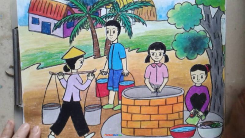 Tranh cuộc sống quanh em bên giếng làng