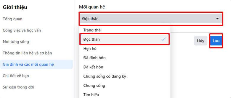 cách thay đổi trạng thái độc thân trên facebook