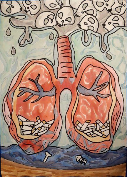 Vẽ về chủ đề chống thuốc lá phổi đầy thuốc