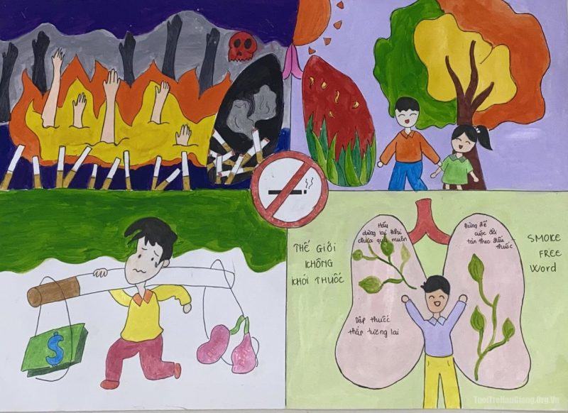 Học sinh vẽ tranh về chủ đề thế giới không khói thuốc