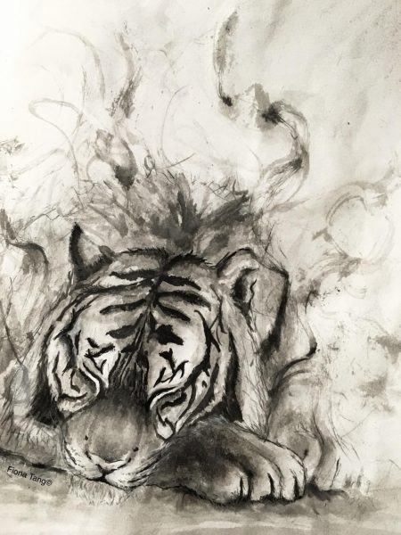 Mất con hổ hoạt hình 3D đen trắng