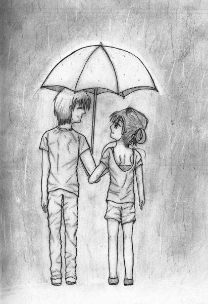 Ảnh đen trắng lãng mạn của cặp đôi dưới mưa