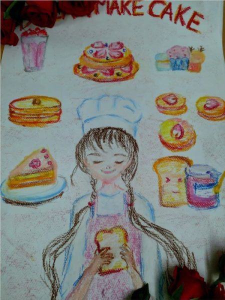 Vẽ tranh chủ đề ước mơ làm đầu bếp bánh ngọt của em