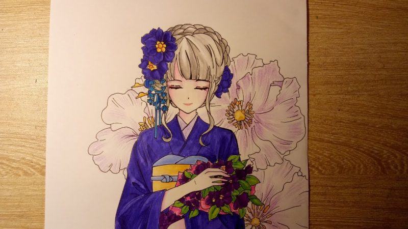 Vẽ một cô gái anime xinh đẹp với những bông hoa