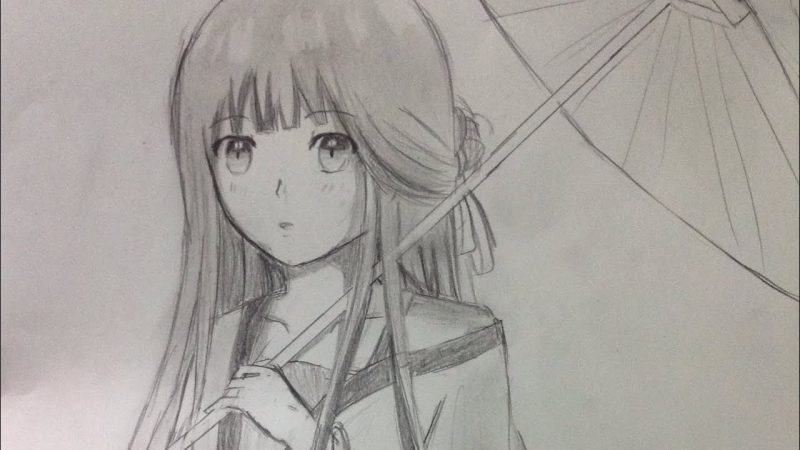 Vẽ một cô gái anime dễ thương cầm ô