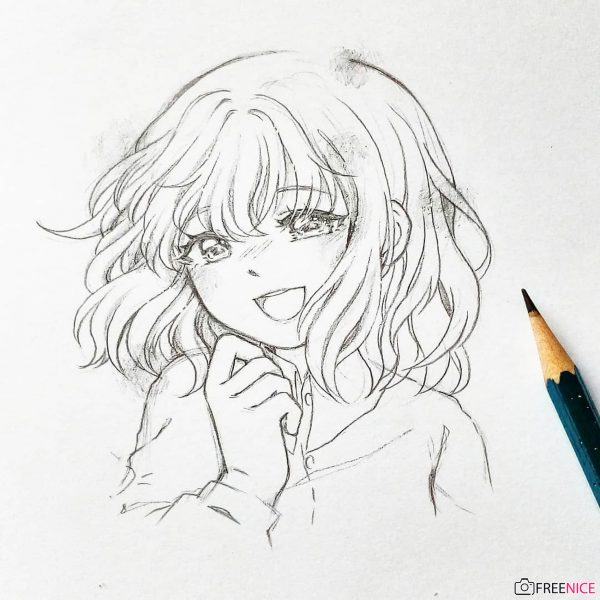 Cô gái mỉm cười hoạt hình anime dễ thương
