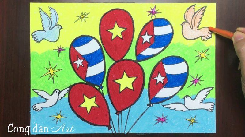 Hình ảnh hữu nghị Việt Nam - Cuba, bóng bay và cánh chim