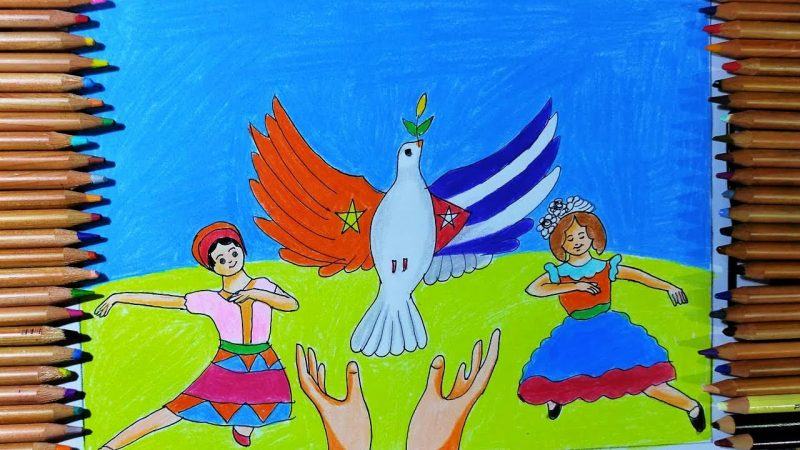 Vẽ tình hữu nghị Việt Nam - Cuba như hòa bình