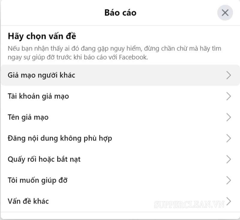 Chọn lý do bạn muốn chia sẻ tài khoản Facebook 