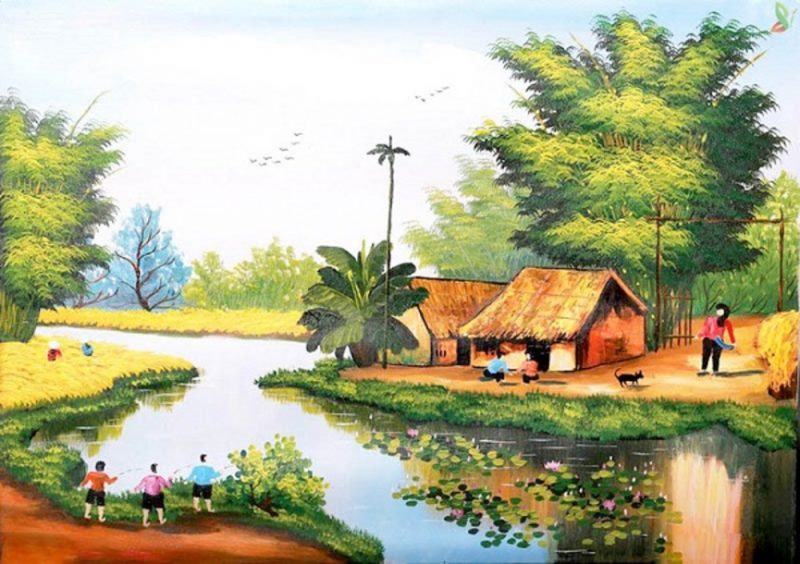 Một hình ảnh giản dị và yên bình của một ngôi làng