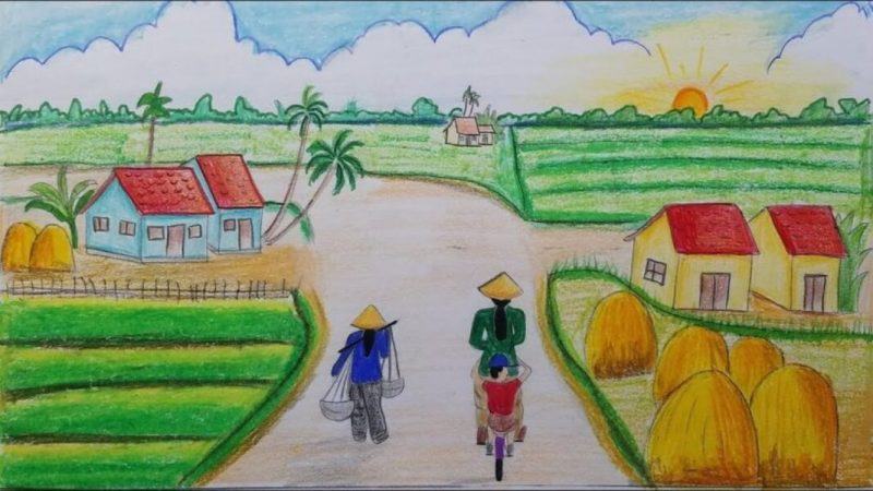 Vẽ làng quê đơn giản cho học sinh lớp 5