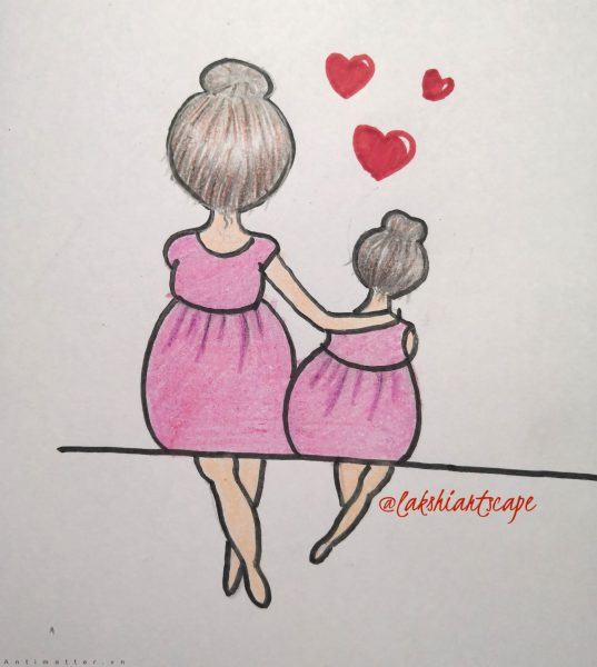 Vẽ mẹ và con gái bằng những bức tranh đơn giản
