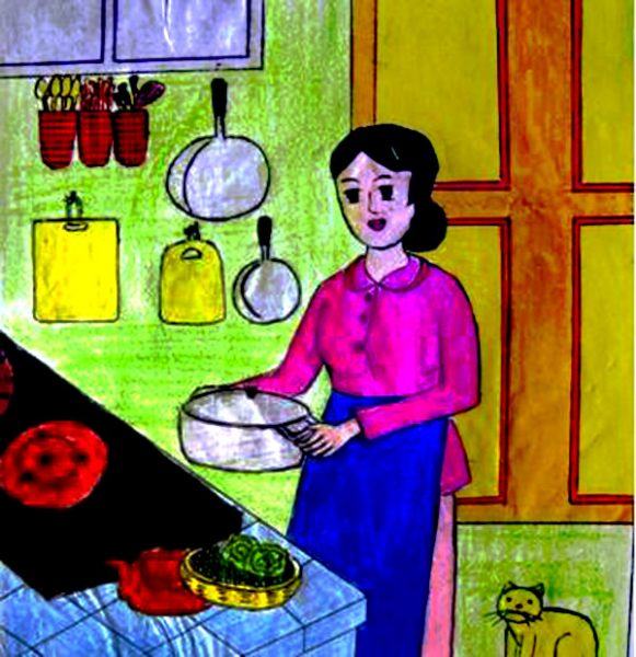 Hình ảnh người phụ nữ vào bếp nấu ăn