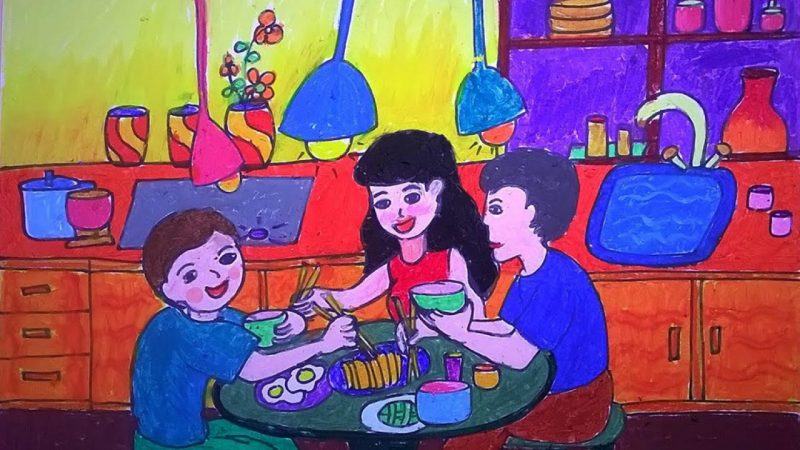 Vẽ hình ảnh mẹ của bé trong bữa cơm gia đình