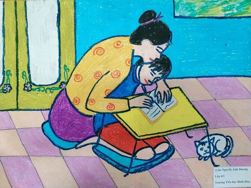 Vẽ hình mẹ giúp em học bài