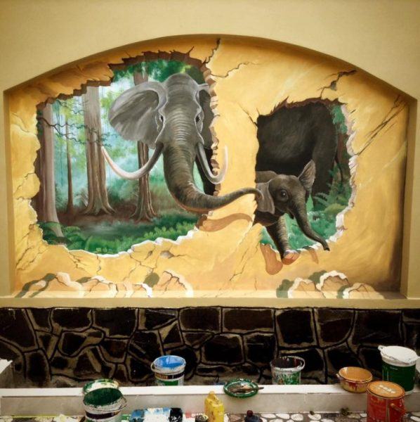 Hình ảnh 3D voi con và voi mẹ