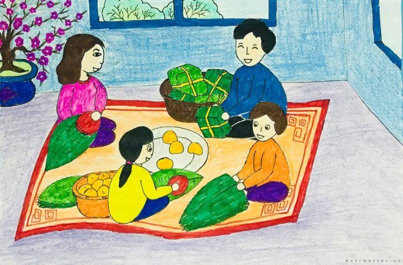 Vẽ một gia đình hạnh phúc đơn giản gồm 4 người