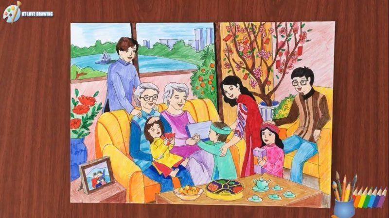 Vẽ bức tranh về một gia đình nhiều thế hệ đoàn tụ