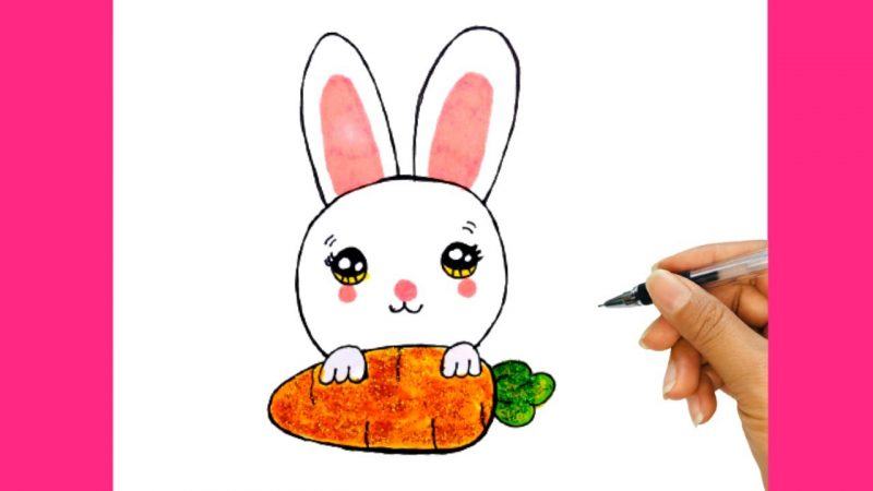 Một bức vẽ đẹp và đơn giản về con thỏ và củ cà rốt