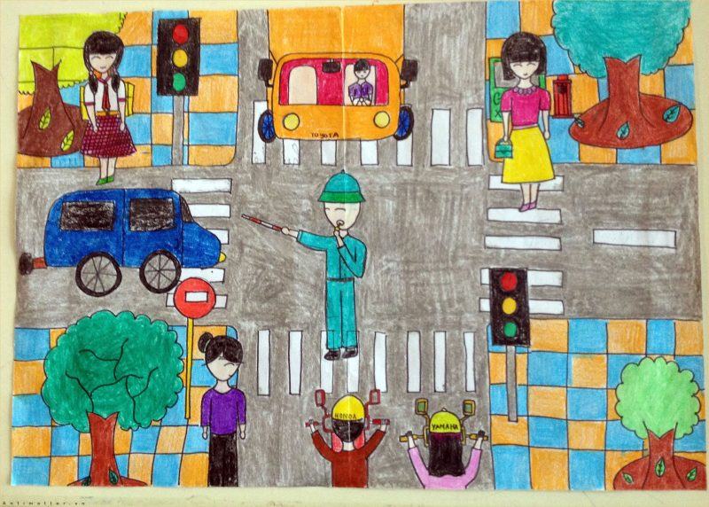 Tranh ảnh về chủ đề an toàn giao thông lớp 5