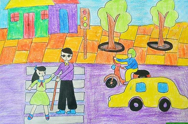 Vẽ tranh an toàn giao thông giúp người mù sang đường