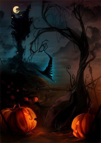 Khu rừng đáng sợ màu Halloween