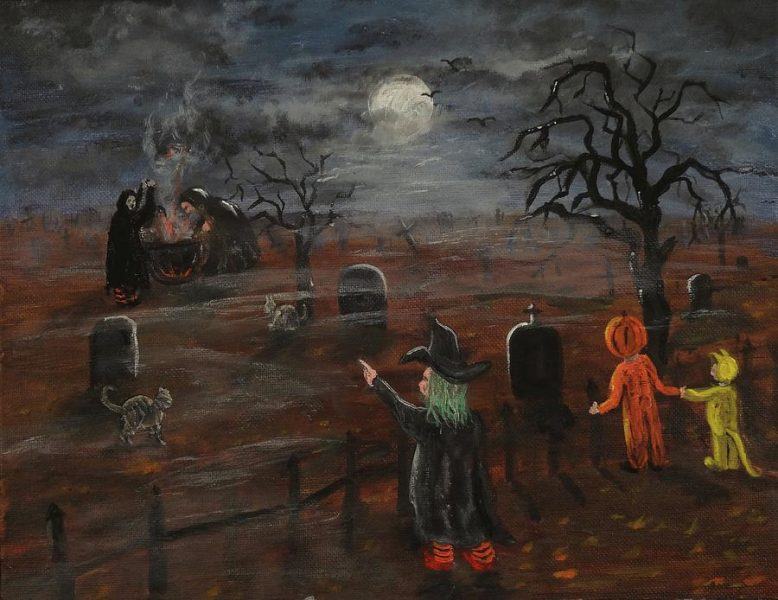 Vẽ tranh Halloween trên mộ
