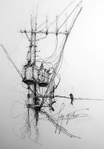 Vẽ cây điện và chim bằng bút chì
