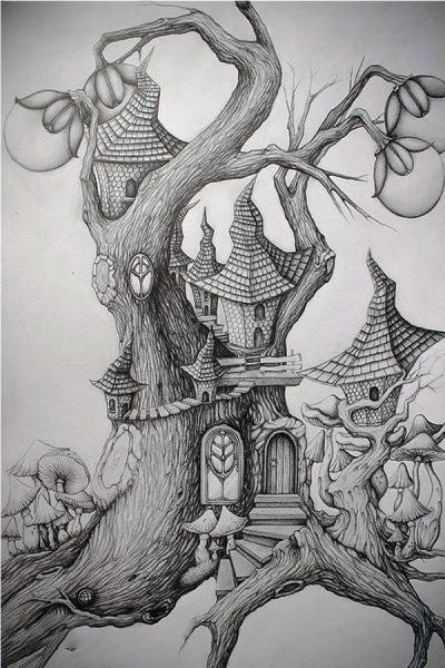 Bút chì để vẽ một ngôi nhà trên cây
