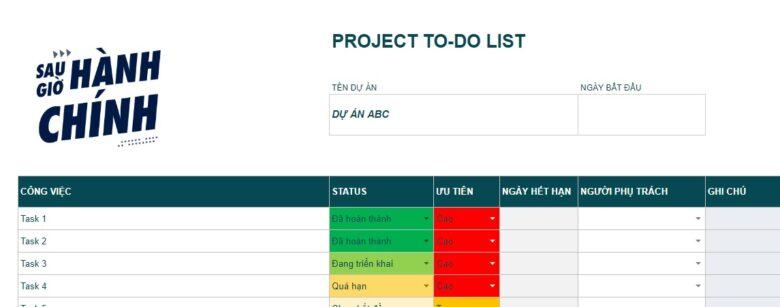 Danh sách việc cần làm cho mẫu Excel