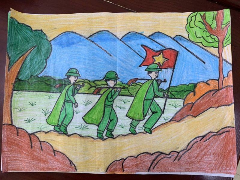 Vẽ người lính cầm cờ hành quân