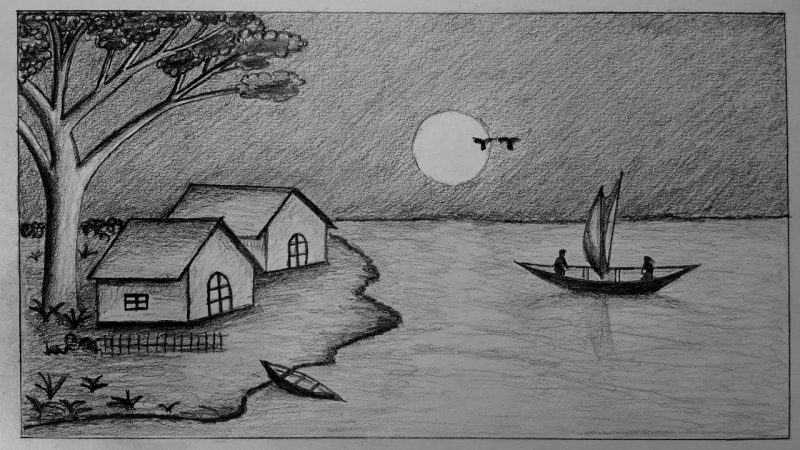 Vẽ bút chì túp lều của ngư dân