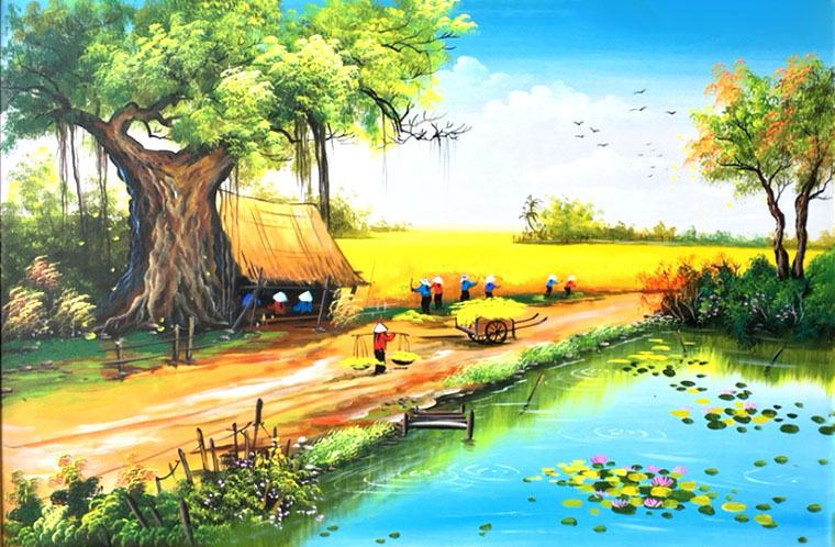 Vẽ bức tranh cây đa đầu làng