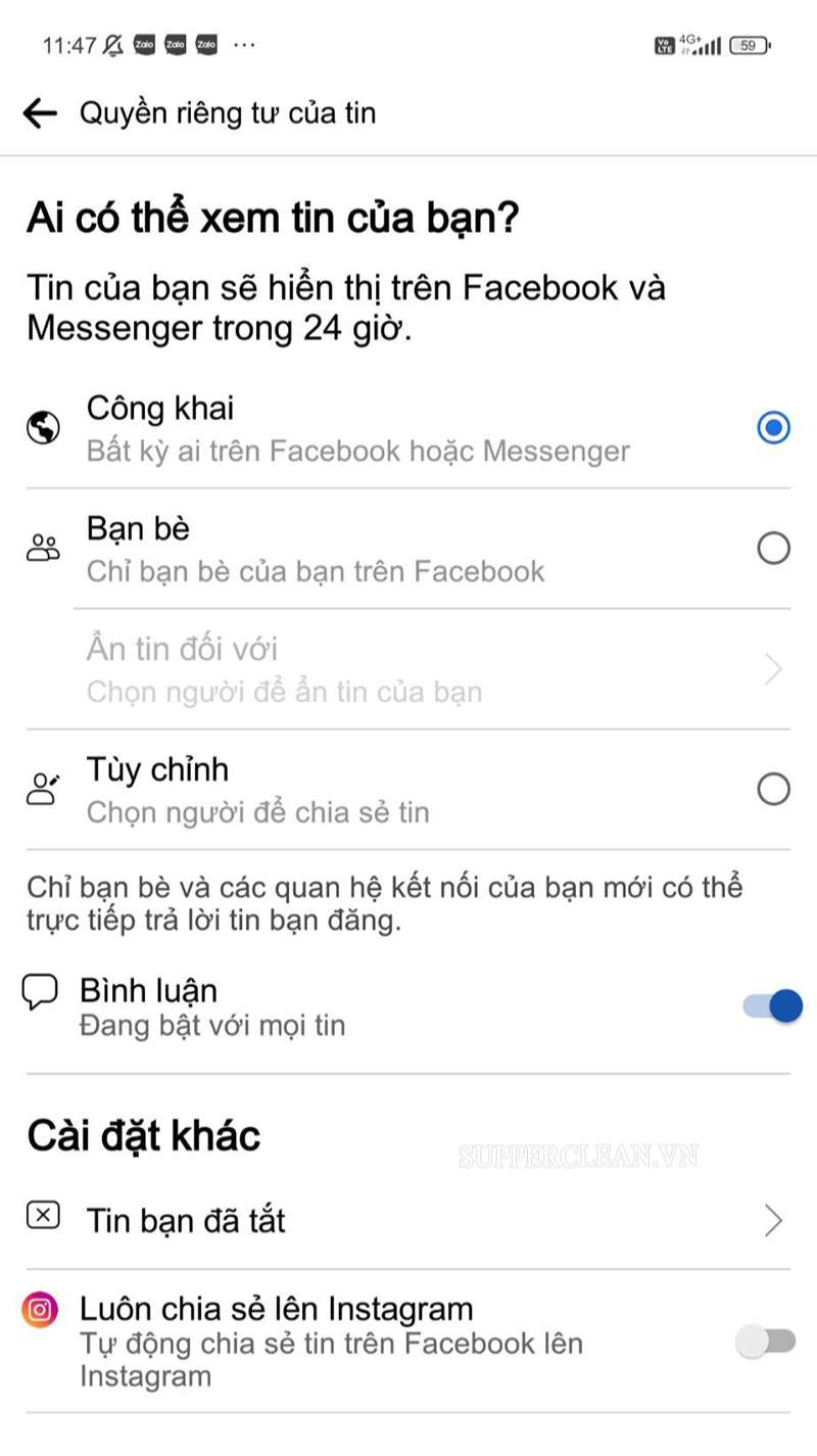 tùy chọn riêng tư