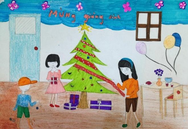 Vẽ đồ trang trí Giáng sinh trên cây thông Noel