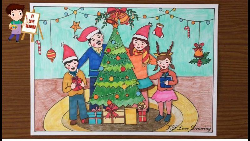 Vẽ một gia đình ở nhà để trang trí cây thông Noel