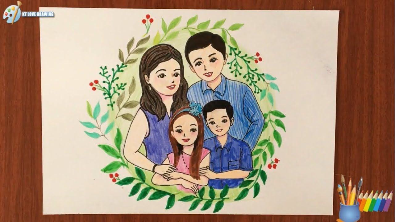 Vẽ gia đình 4 người